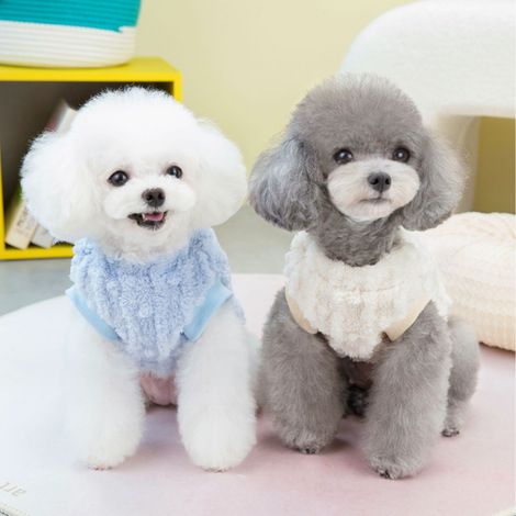 Lot de 2 pulls en polaire pour petits chiens, vêtements chauds d'hiver, pulls pour chiots mâles et femelles, tenues pour petits chiens (bleu + kaki)