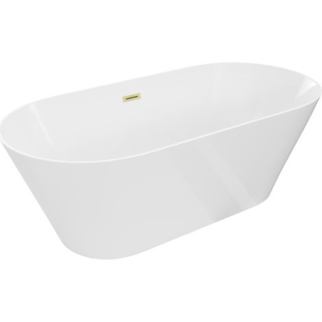 Mexen Luna Slim freistehende Badewanne 170 x 75 cm, weiß, Überlauf gebürstet gold - 52041707500-55 (1/3)