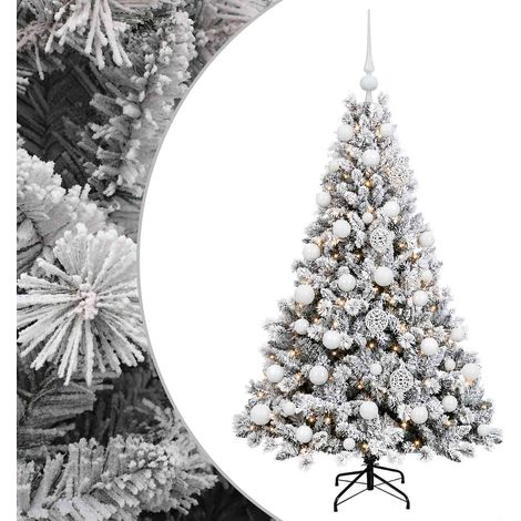 Sapin de Noël Artificiel 120 cm avec Boules et Guirlande 150 LED Blanc Chaud en PVC Vert et Blanc, 5.12kg (1/5)