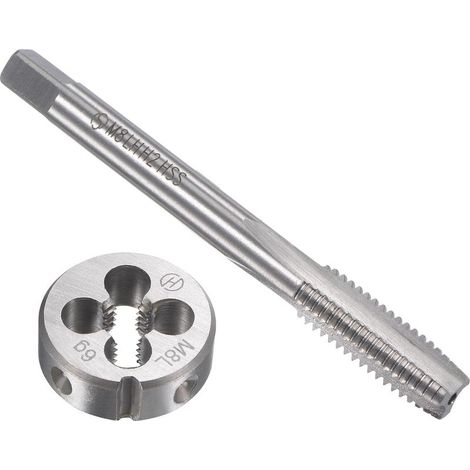 sourcing map M8 x 1.25mm Métrique Gauche Main Ensemble à Fileter HSS Machine Filetage Vis Robinet avec Alliage Outil Acier Rond Filetage Matrice (1/5)