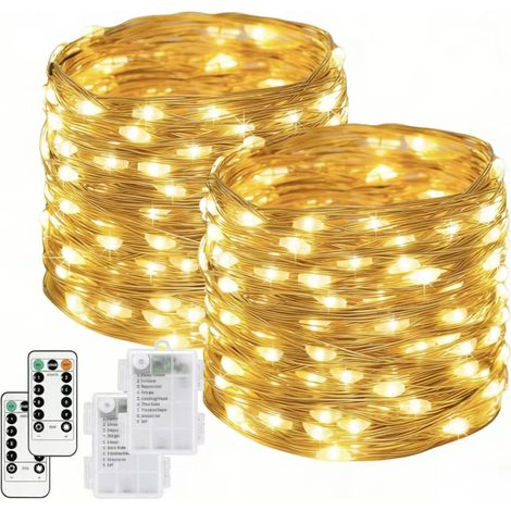 Guirlande Lumineuse À Piles - 400 LED Chauffe - Fil De Cuivre Flexible - Étanche IP44 - Télécommande Infrarouge - Pour Intérieur Extérieur Jardin Fête Noël - 2 Pièces (1/5)