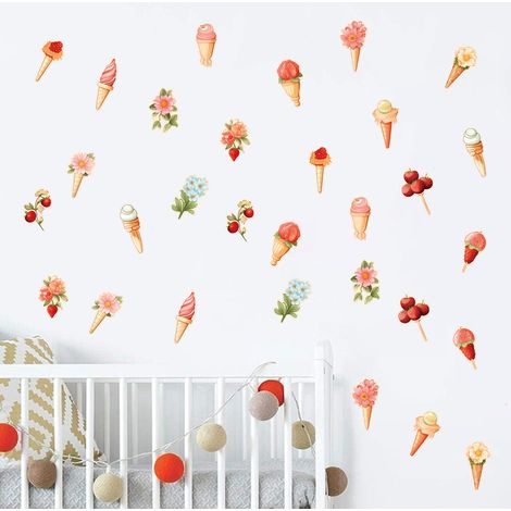 Lntyq Eiscreme-Wandaufkleber, originelle Heimdekoration – selbstklebende dekorative Wandaufkleber – perfekt für Kinderzimmer und Spielzimmer – 3 Stück (1/5)