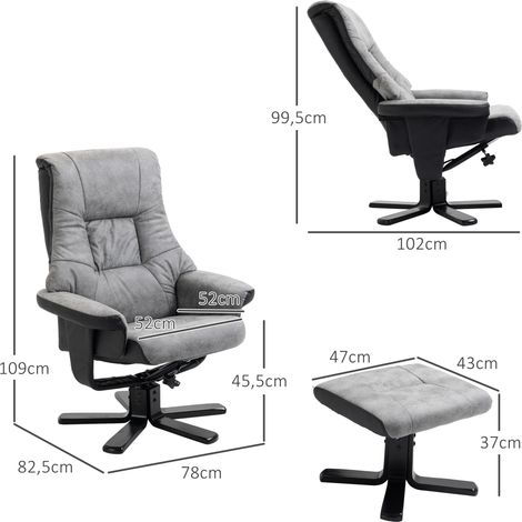Fauteuil relax inclinable pivotant avec repose-pieds, tissu microfibre gris, dimensions 78 x 82,5 x 109 cm, parfait pour salon, lecture et sieste, confort optimal (1/5)