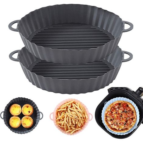 Silikonform für Heißluftfritteuse, 2er-Set – Wiederverwendbare Silikon-Kochplatte für Heißluftfritteusen (2 Stück) – Ideal für den täglichen Gebrauch, ergonomisches Design... - Crezuo