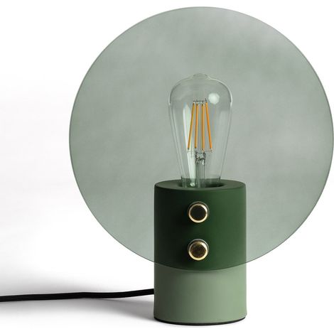 Ledkia – Lampe à poser métal et verre Katia verte – Abat-jour en verre circulaire – Compatible ampoules E27 – Élégance moderne pour décoration intérieure