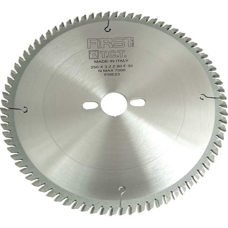 FIRST ITALIA Lame de Scie Circulaire HM D. 250 mm avec 80 Dents et Alésage de 30 mm - Acier Carbure - Conçue pour Finitions de Bois Tendre et Exotique