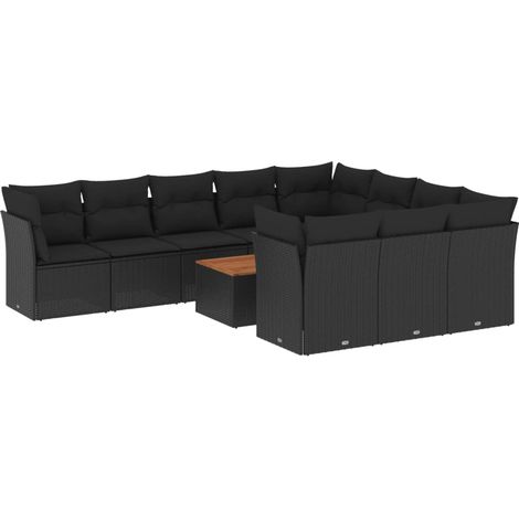 vidaXL Set Divani da Giardino 11 pz con Cuscini in Polyrattan Nero (1/5)