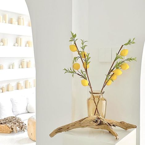 Lot de 3 Branches de Citron artificielles de 50 cm Jolies Branches de Citron Jaunes Décoration pour la Maison, Les Vacances, la Ferme, Le Centre de Table et la décoration de la Maison