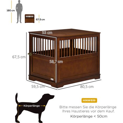 Cage niche meuble marron pour chien moyen 80,5x59,5x67,5cm porte verrouillable design stylé, table d’appoint et habitat canin salon (1/5)