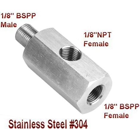 Adaptateur pour manomètre de pression d'huile 1/8" NPT femelle BSPP BSP mâle et femelle en T (1/5)