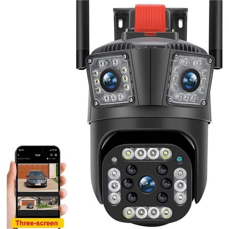 Caméra de sécurité à domicile Caméra de sécurité 12MP 6K 8X Zoom trois objectifs PTZ caméras de Surveillance suivi AI caméra IP 8MP caméra de vidéosurveillance for maison intelligente(6K 12MP Add 32G) (1/5)