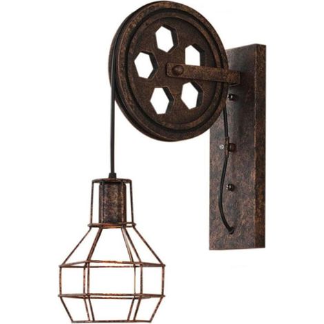Applique Murale Rétro LED en Fer Forgé, Style Loft Créatif avec Poulie et Abat-Jour en Fer, pour Décoration de Salon et Salle à Manger (Ampoule Non Incluse) (1/3)