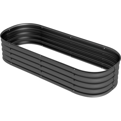 Galvanised Raised Garden Bed, Metal Planter Box Safety Edging, for Flowers, Herbs, Succulents, Dark Grey (1/5)