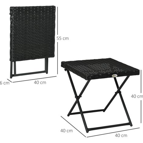 Table de balcon en polyrotin, pliable, structure en acier, facile à nettoyer, 40 x 40 x 40 cm, noire (1/5)