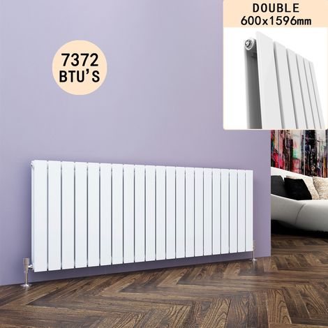 ELEGANT 600x1596mm White Designer Radiator Horizontal Flat Panel Double Panel Radiator with Chrome Thermostatic Radiator Valves (1/5)