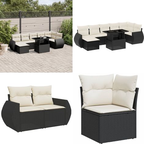 Salon de jardin 8 pcs avec coussins noir résine tressée - Salon De Jardin - Meuble Extérieur - Set Salon - Résine Tressée - Rotin Synthétique - Home & Living (1/5)