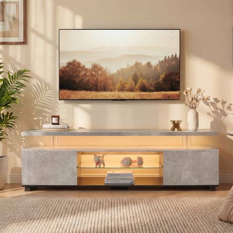 TV-Lowboard 130 x 40 x 48 cm aus MDF in Grau und Schwarz mit LED und Stauraum – MEUBLIV (1/5)