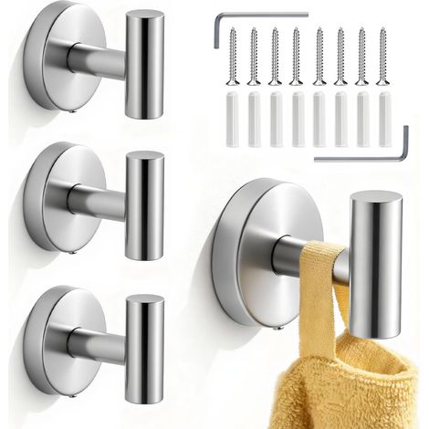 4 Crochets Muraux à Visser Argent,Patère Salle de Bain,Porte-Serviettes,Crochet Torchon Cuisine,Patères Murales pour Maison (1/5)