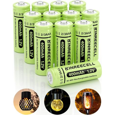 Pile Solaire Rechargeable 2/3AAA 400 mAh 1,2 V, modèle Non AAA Faible autodécharge, lot de 12 piles solaires 2/3AAA pour lampes solaires d'extérieur (1/5)