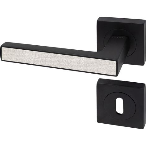 Poignée de porte d'intérieur Premium noir mat aspect Textile perle à clé - Reivilo (1/3)