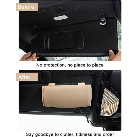 Porte-lunettes de voiture pour pare-soleil, étui à lunettes organiseur auto, accessoire visière, boîte à lunettes homme femme, beige, taille unique (1/5)