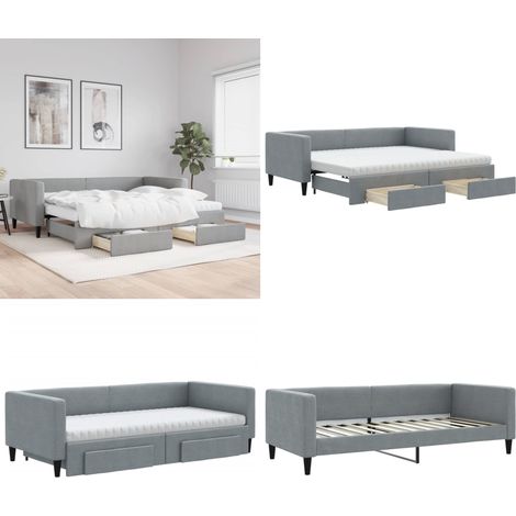 Tagesbett Ausziehbar mit Schubladen Hellgrau 90x200 cm Stoff - Sofa - Schlafsofa - Gästebett - Tagesbett - Doppelbett - Home & Living (1/5)