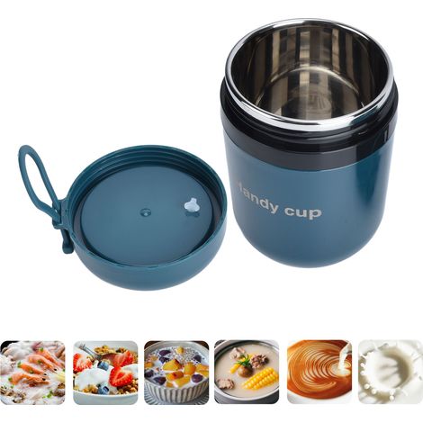Contenants à Soupe Isothermes 500ml Anti-Brûlure Double, Récipient Alimentaire Isotherme Chauffable avec Cuillère Pliable pour Bureau École, Bleu Fluorescent