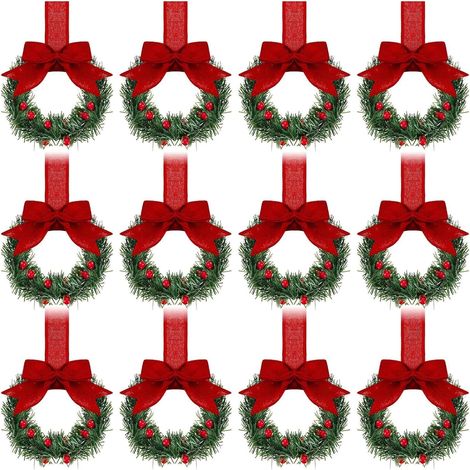 Guirlande De Noël Mini - Feuillage Artificiel En Plastique Et Rotin - Pour Armoires De Cuisine Portes Et Murs - Diamètre Intérieur 24 Cm - Lot De 12 (1/5)