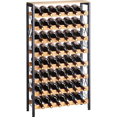 Casier à Vin Autoportant Capacité 48 Bouteilles, Range Bouteilles à 8 Niveaux, Étagère à Vin Stable, avec Plateau en Bois et Pieds Réglables, Cuisine Garde-Manger Salle à Manger Cave Bar (1/5)