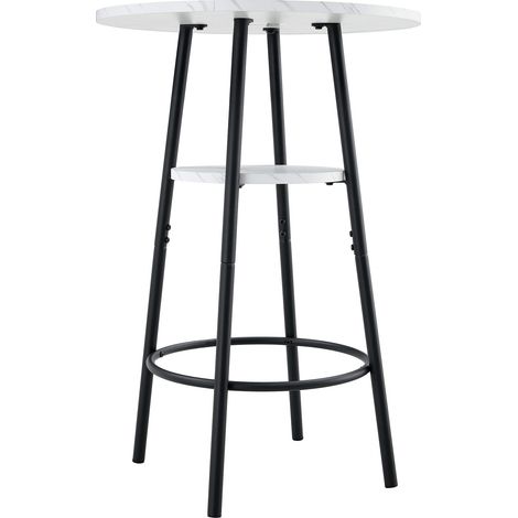 Table de bar moderne avec rangement, effet marbre blanc et cadre métallique noir, diamètre 60 cm, hauteur 89 cm, table haute contemporaine pour cuisine, salle à manger et café (1/5)