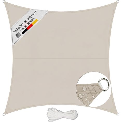 Voile d'ombrage Carré 4x4m Imperméable – PES 160g/m², avec Anneaux Acier Inoxydable, Scellement des Coutures et Protection UV Jusqu'à 95%, pour Balcon Terrasse Jardin, Taupe (1/5)