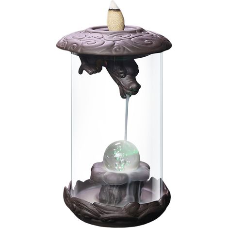 Brûleur D'Encens À Reflux Encensoir en Céramique À Couvercle Coupe-Vent Dragon Brume Cascade Créative Unique Pour Déco Intérieure Extérieure Maison Bureau Table Zen Yoga Méditation (1/5)