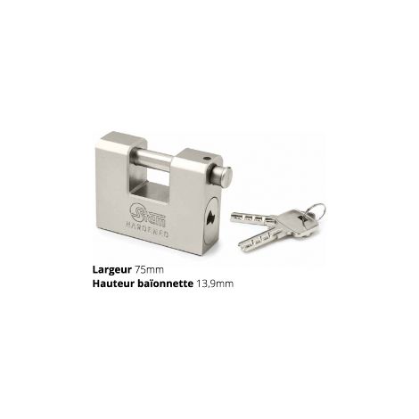 Cadenas a baïonnette Professionnel acier Largeur 75mm Hauteur 13,9mm (1/2)