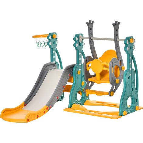 HOMCOM Scivolo per Bambini +18 Mesi con Altalena e Canestro in HDPE Multicolore (1/5)