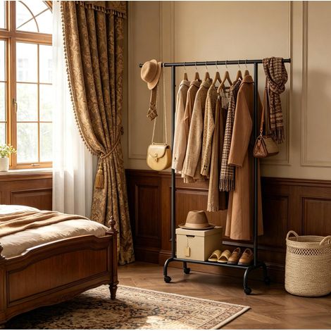 MEUBLIV portant à vêtements sur roulettes noir – étagère, sans matelas (1/4)
