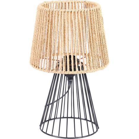 Lampe à poser "Moma" en corde et métal - Beige/Noir - D 18 x H 36 cm - Livraison gratuite