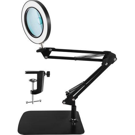 Loupe avec éclairage, grossissement 10x/15x, 5 modes de couleur, télécommande incluse, bras d'éclairage réglable, lentille en verre de 4,3 pouces, idéale pour les loisirs et la lecture [Classe d'effic (1/5)
