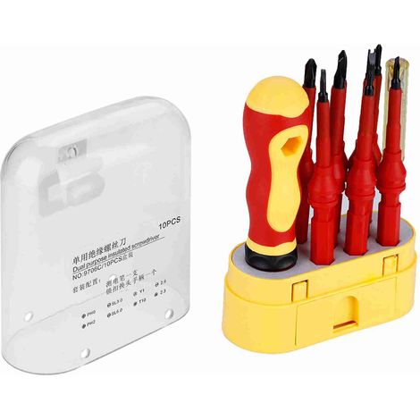 Jeu de 10 tournevis isolés CRV 500V pour électricien avec testeur de tension (1/5)