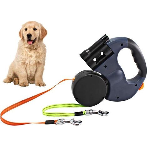Einziehbare Doppelleine für Hunde, 3 m lange Doppelleine für zwei Hunde, flexible Doppelleine mit rutschfestem Griff, für kleine und mittelgroße Hunde (1/5)