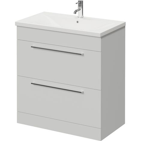 Napoli 460 Gloss Grey Pearl 800mm 2 Drawer Vanity Unit with Glide Basin - 800mm - Chrome 480mm Handle