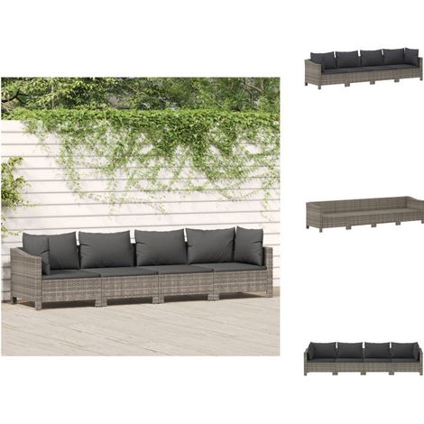 4-tlg. Garten-Lounge-Set mit Kissen Grau Poly Rattan - Gartenloungeset - Rattan Möbel - Outdoor Möbel - Loungemöbel - Gartenmöbel Set