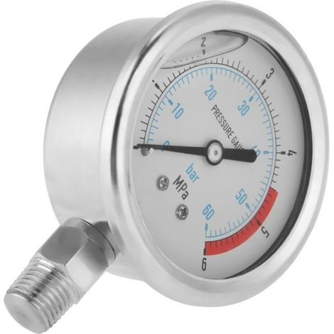 Manometro per aria compressa, attacco filettato da 1/4" NPT, formato mini, quadrante da 60 mm con doppia scala per una facile lettura (bar/MPa) -Crezuo