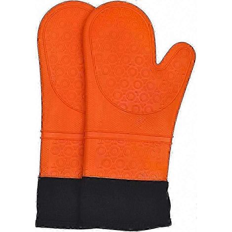 Extra langer, hitzebeständiger, rutschfester Silikon-Ofenhandschuh, orange, 2-teiliges Set (1/5)