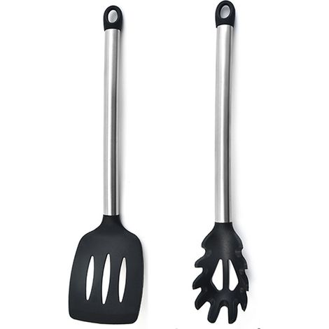 Ensemble Ustensiles Cuisine - Acier Inoxydable Et Silicone - Pour Casseroles Antiadhésives - Lot De 2 Pièces (1/5)