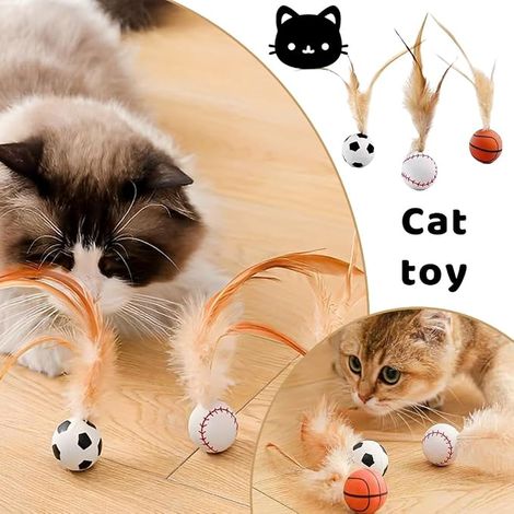 Cat Ball, Kitten Toy with Feathers, Ball for Cat Rainbow Toy Cat Indoor Small Foam Ball Interactive Toy for Indoor Outdoor Pet Sports (1/4)