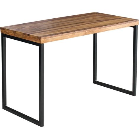Escritorio industrial VORTEX 118 cm en madera maciza de Sheesham con patas en U de metal negro (1/5)