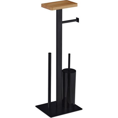 Set WC 3 in 1 portascopino portarotolo 30 x 15 x 15 cm pratico design moderno in metallo nero opaco 130008541