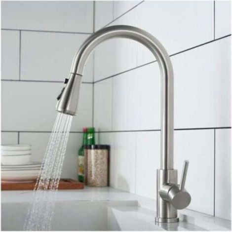 Robinet de Cuisine avec Douchette Extractible Mitigeur Cuisine Brossé en Acier Inox Robinet d'évier pour Cuisine Rotatif à 360° (1/4)