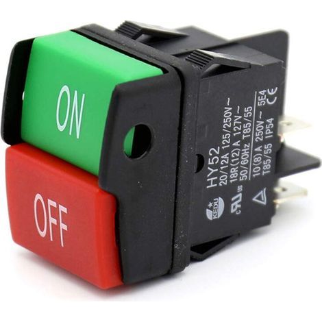 HY52 Lot de 1 interrupteurs à Bouton Poussoir pour appareils électroménagers, équipement électrique, Outils électriques 125/250 V 20/12/10 (8) A, HY52, 250.00V (1/5)