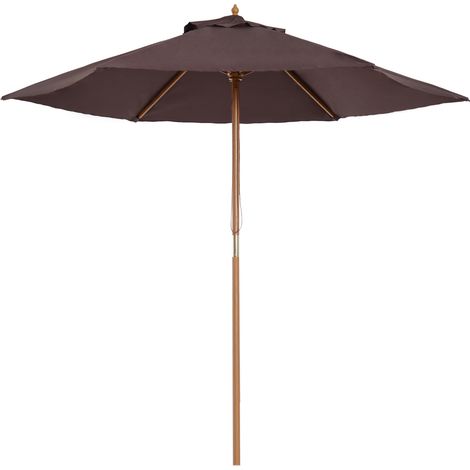 Outsunny 2.5m Wood Garden Parasol Sun Shade Patio Outdoor Wooden Umbrella Canopy, Table Market Umbrella with Vent, 38mm Pole, Rope Pulley Mechanism, Coffee (1/5)